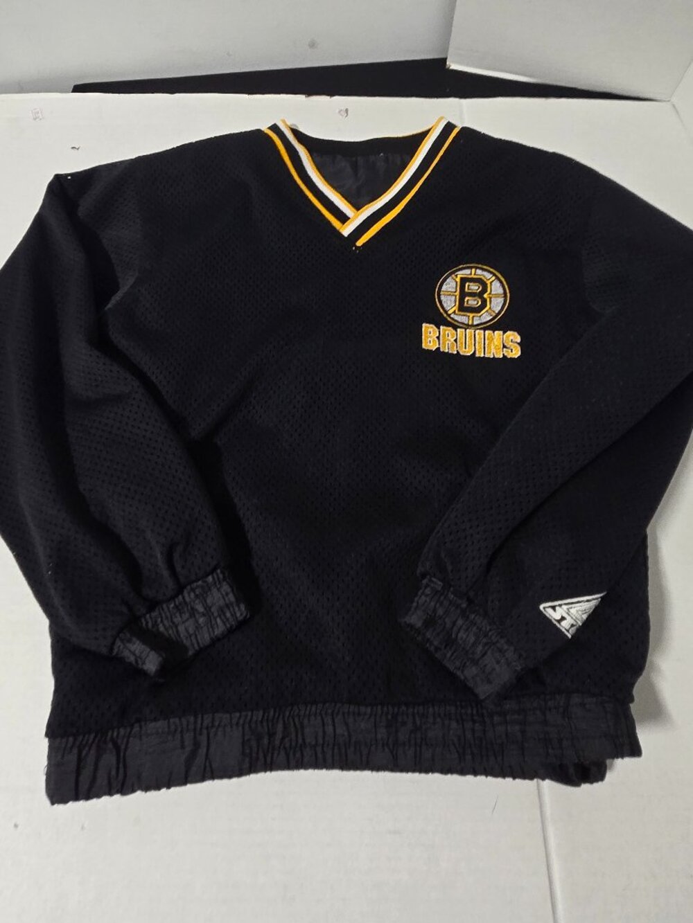 Vintage Boston Bruins Youth Medium Mesh Pullover Jacket NHL Genuine Stuff Black